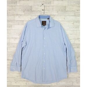 Men's James Tattersall London Blue Check Button Down Shirt XL 17 17-1/2 32/33
